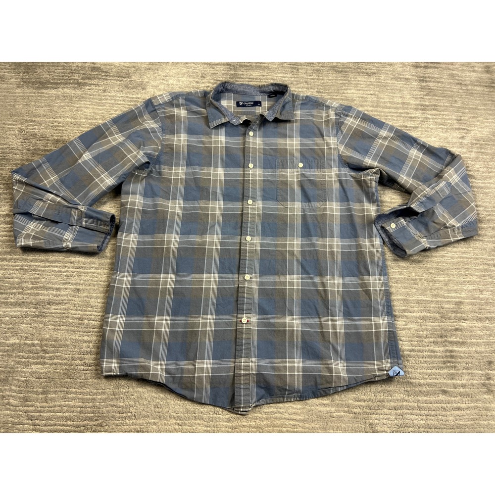 Cremieux Button Down Mens L Blue Grey Plaid Classics Cotton Long Sleeve Shirt